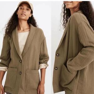 Madewell gauze blazer S Army Green Cotton oversized patch Pockets